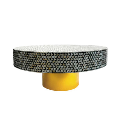 Handmade Mother of Pearl Coffee Table- Black/Honeycomb