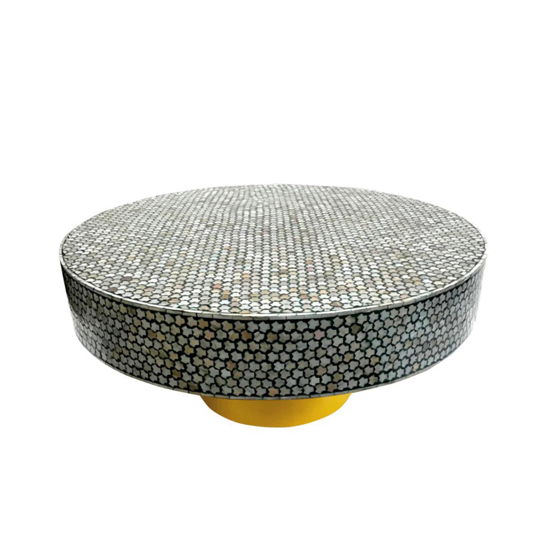 Handmade Mother of Pearl Coffee Table- Black/Honeycomb