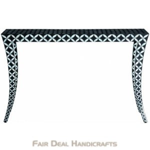 Handmade Mother of Pearl Black Geometric  Pattern Console Antique Vintage Table for Home and Living room