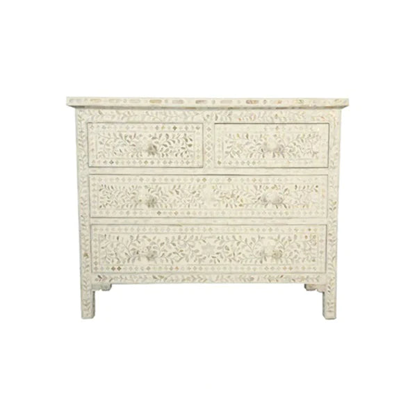 HANDMADE WHITE MOTHER OF PEARL CHEST OF 4 DRAWERS