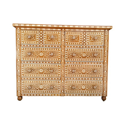 Handcrafted Antique Bone Inlay Chest of 10 Drawers