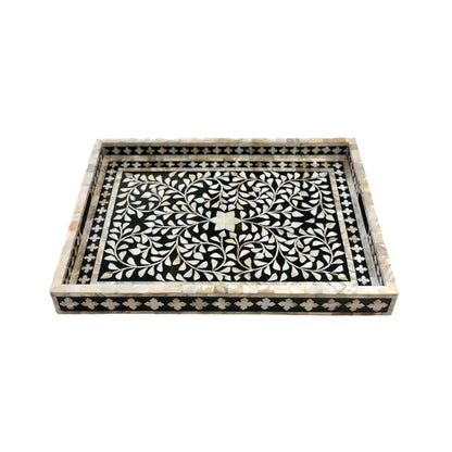Mother of pearl inlay Rectangle  Serving Tray Black