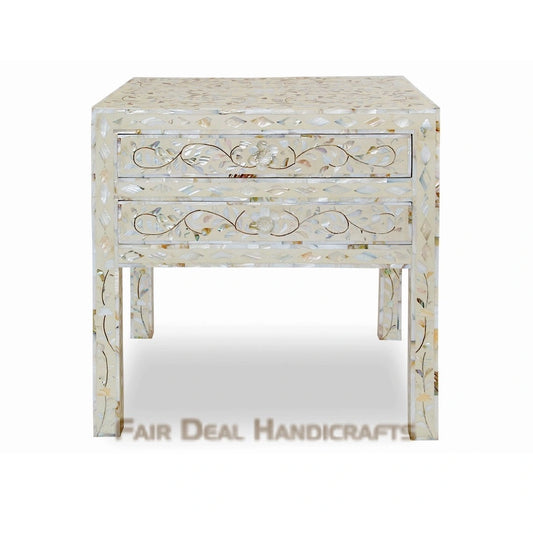 Handmade White mother of pearl personalized vintage bedside table for home