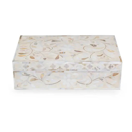WHITE MOTHER OF PEARL INLAY BOX VINTAGE DECOR FOR WOMEN