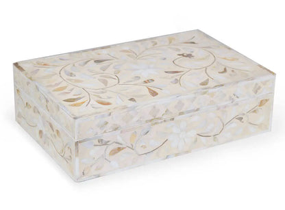 WHITE MOTHER OF PEARL INLAY BOX VINTAGE DECOR FOR WOMEN