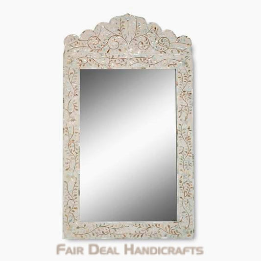 HANDMADE WHITE MOTHER OF PEARL INLAY MIRROR FRAME FOR WALL, VINTAGE DECOR FOR HOME